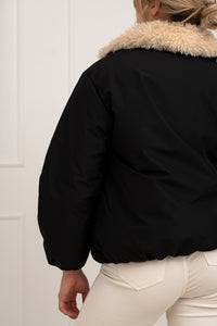 Moteriška striukė su teddy kailiu BILLY Juoda/Kreminė