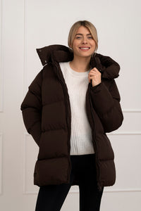 Moteriška vidutinio ilgio striukė su gobtuvu ROBIN Ruda