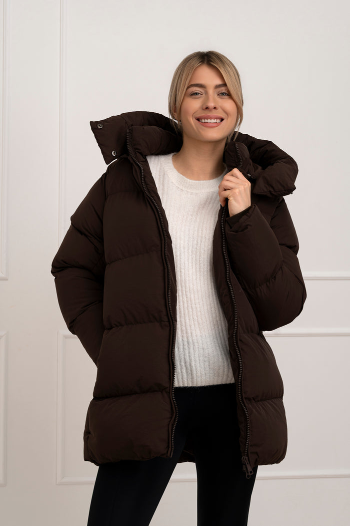 Moteriška vidutinio ilgio striukė su gobtuvu ROBIN Ruda