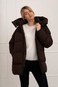 Moteriška vidutinio ilgio striukė su gobtuvu ROBIN Ruda