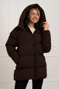 Moteriška vidutinio ilgio striukė su gobtuvu ROBIN Ruda