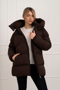 Moteriška vidutinio ilgio striukė su gobtuvu ROBIN Ruda