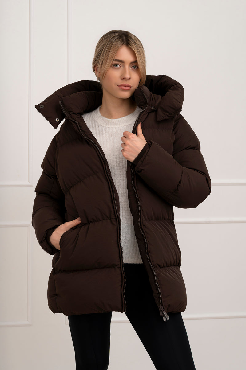 Moteriška vidutinio ilgio striukė su gobtuvu ROBIN Ruda