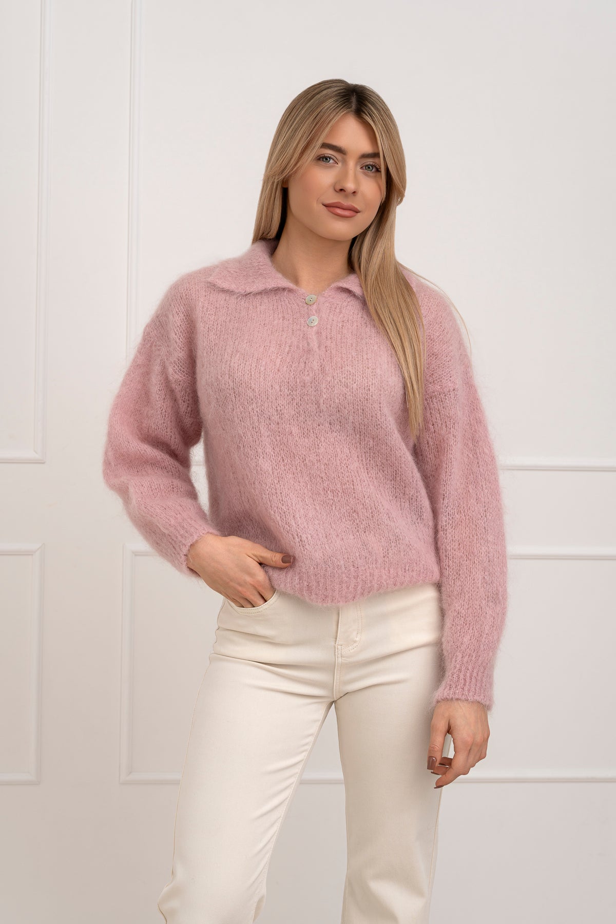 Moteriškas itališkas moheros vilnos megztinis RAYANA Rožinė