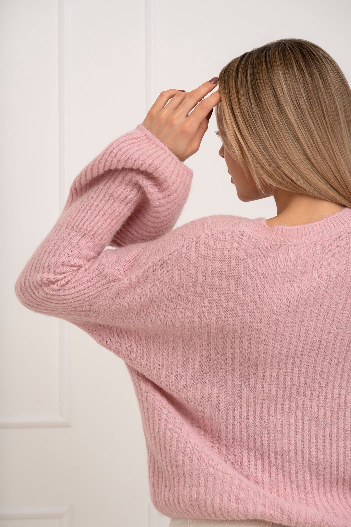 Moteriškas itališkas megztinis su baby alpakos vilna URSULA Rožinė