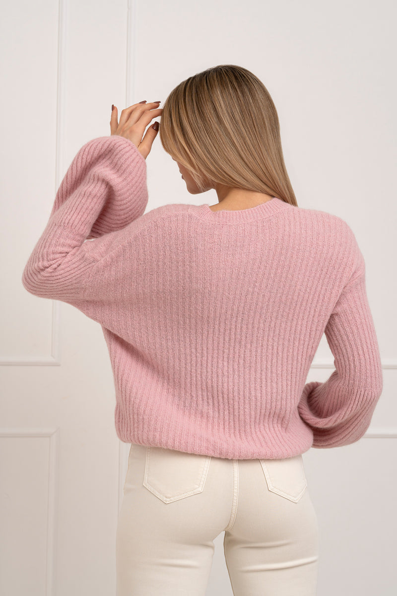 Moteriškas itališkas megztinis su baby alpakos vilna URSULA Rožinė