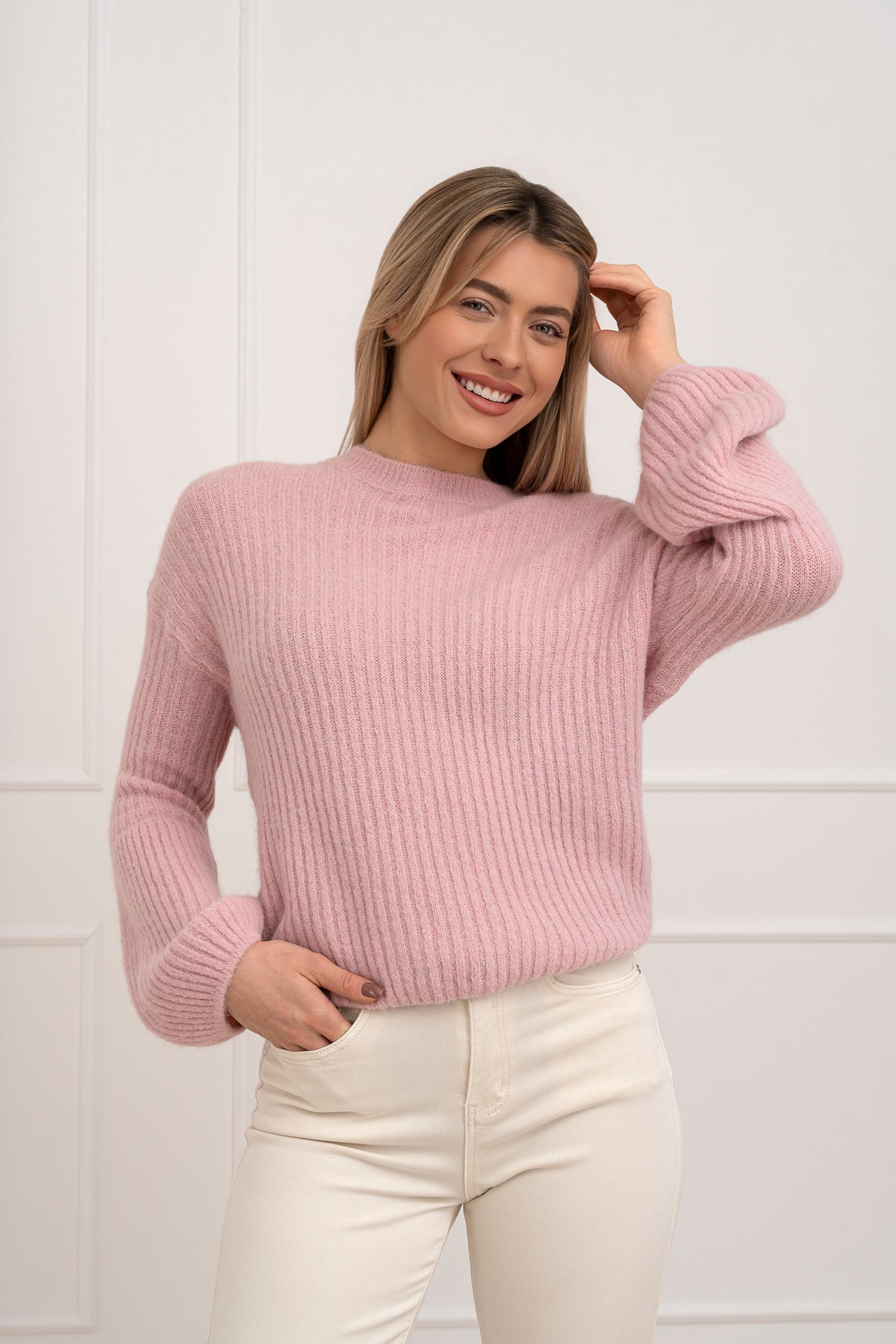 Moteriškas itališkas megztinis su baby alpakos vilna URSULA Rožinė