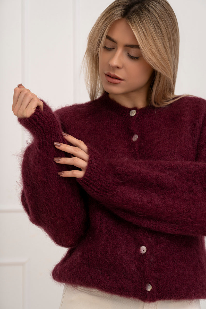 Moteriškas itališkas moheros vilnos megztinis EMELIN Bordo