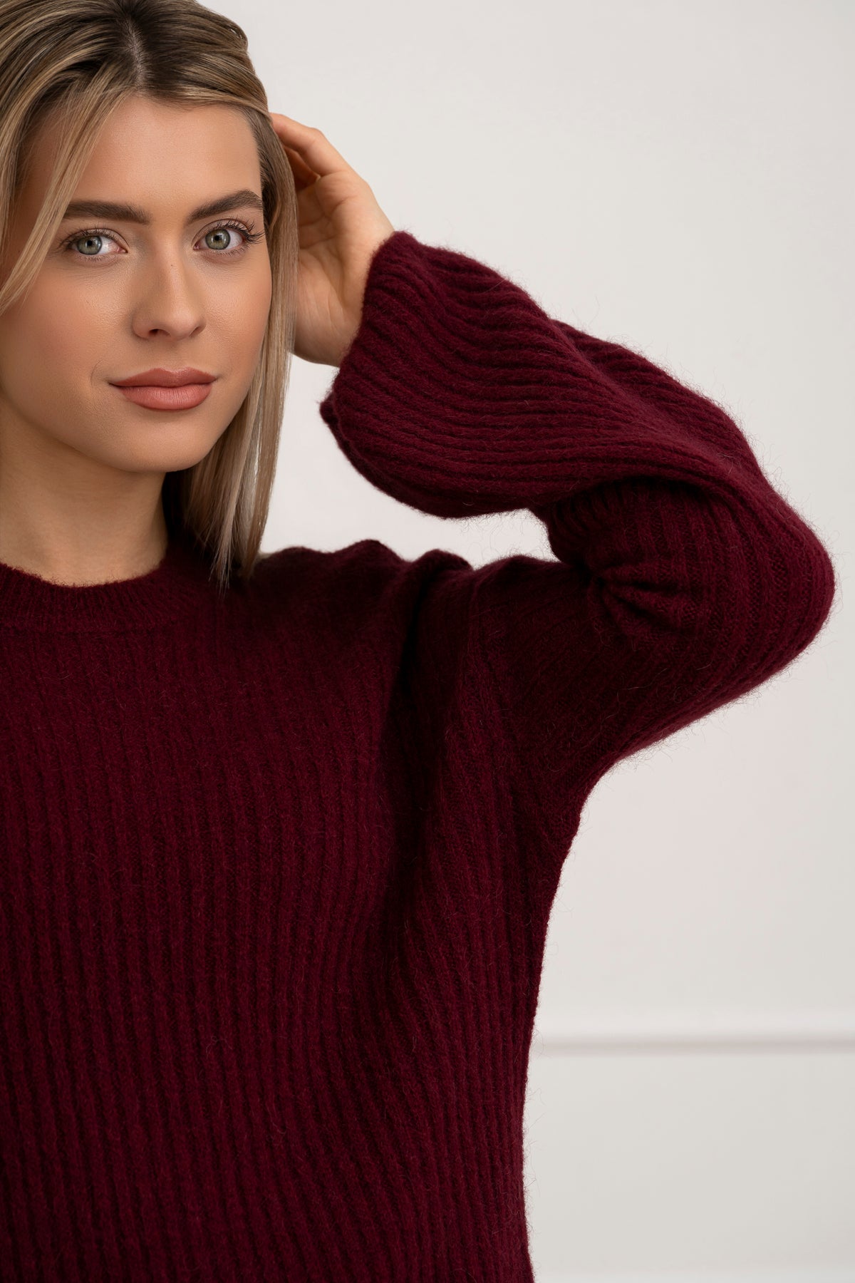 Moteriškas itališkas megztinis su baby alpakos vilna URSULA Bordo