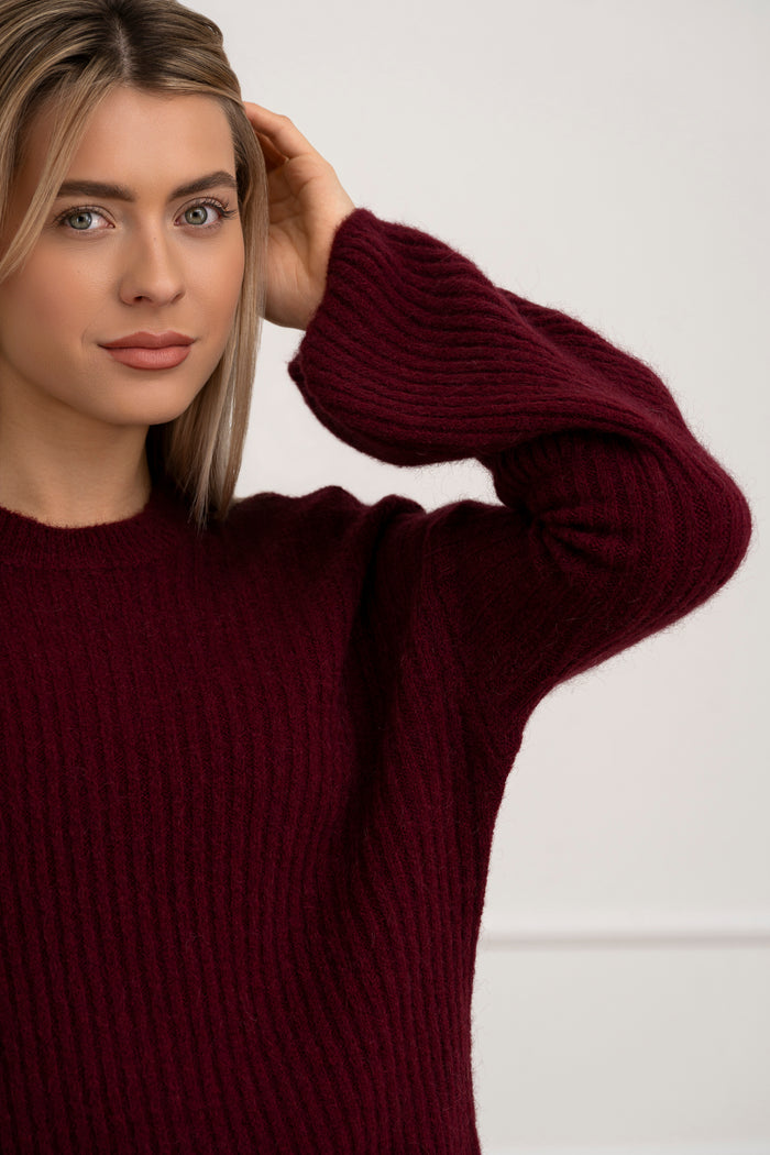 Moteriškas itališkas megztinis su baby alpakos vilna URSULA Bordo