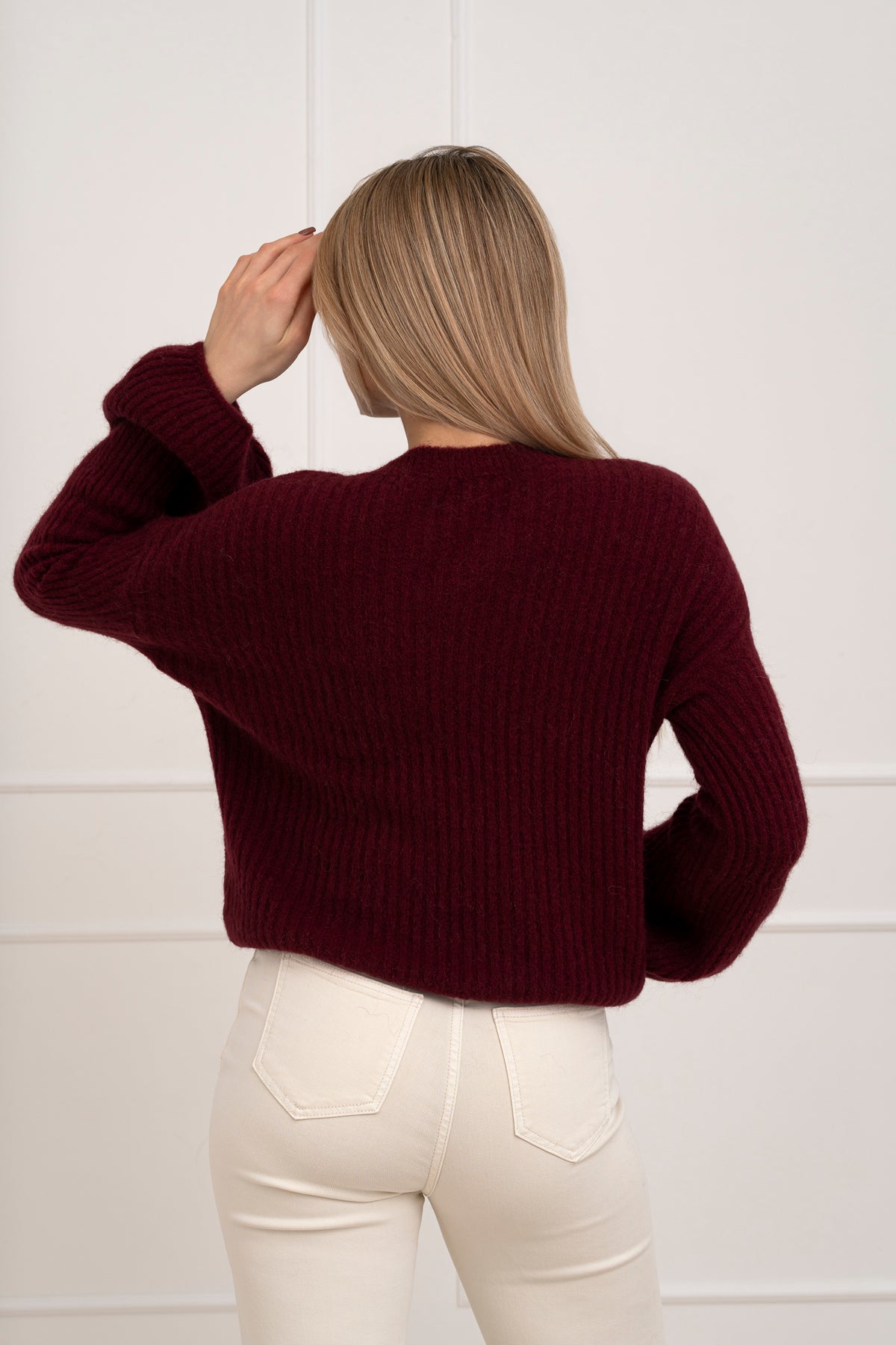 Moteriškas itališkas megztinis su baby alpakos vilna URSULA Bordo