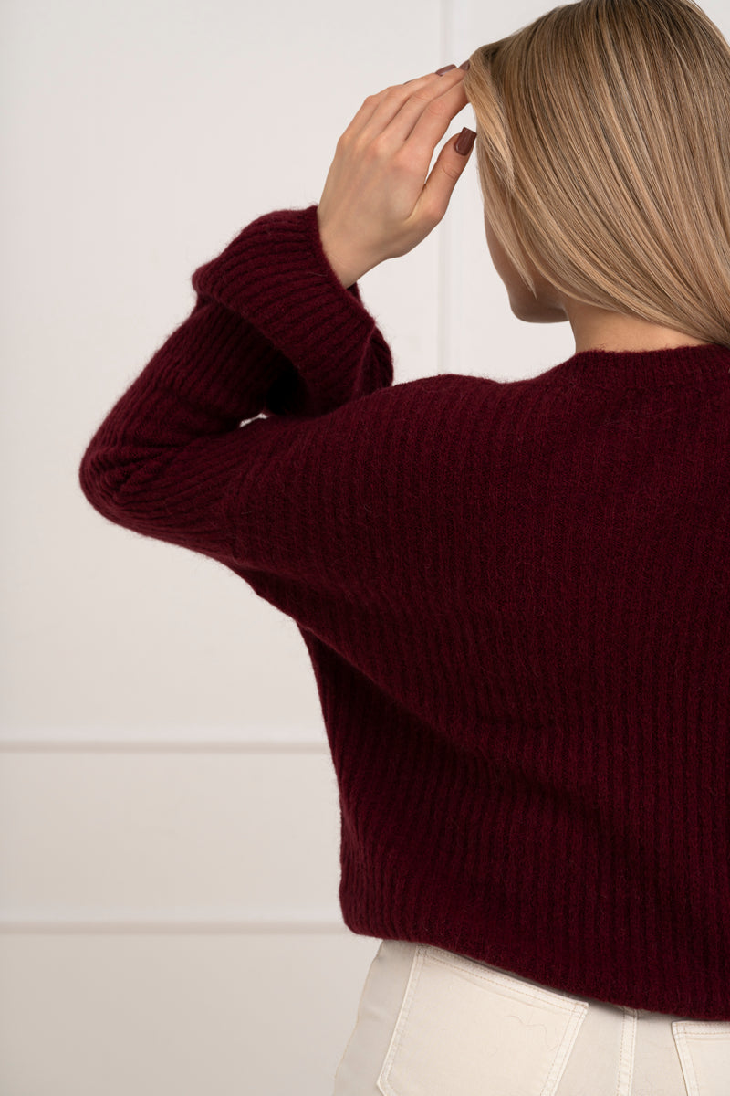 Moteriškas itališkas megztinis su baby alpakos vilna URSULA Bordo