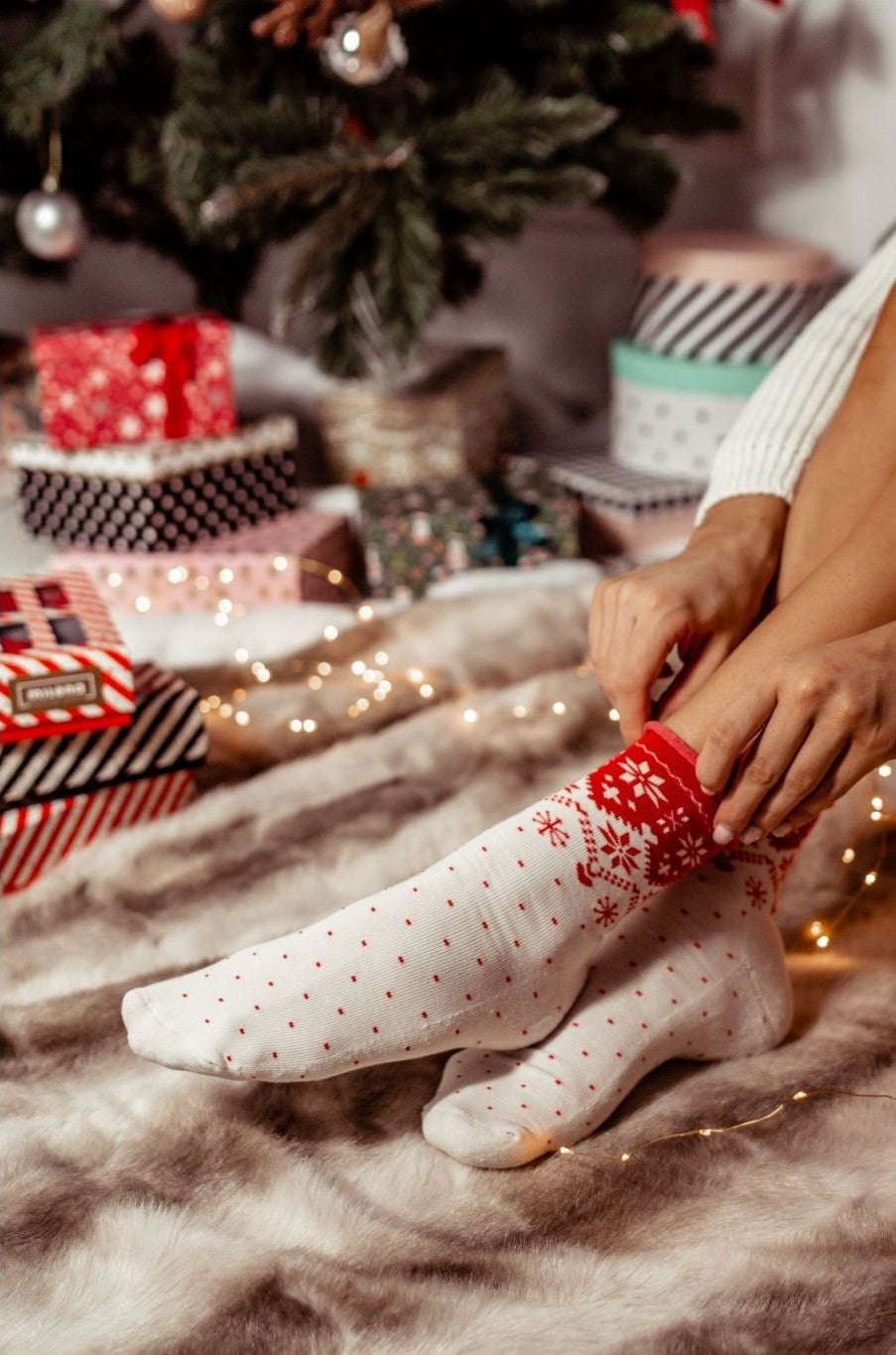 Moteriškos šiltos kalėdinės kojinės NORAH Balta