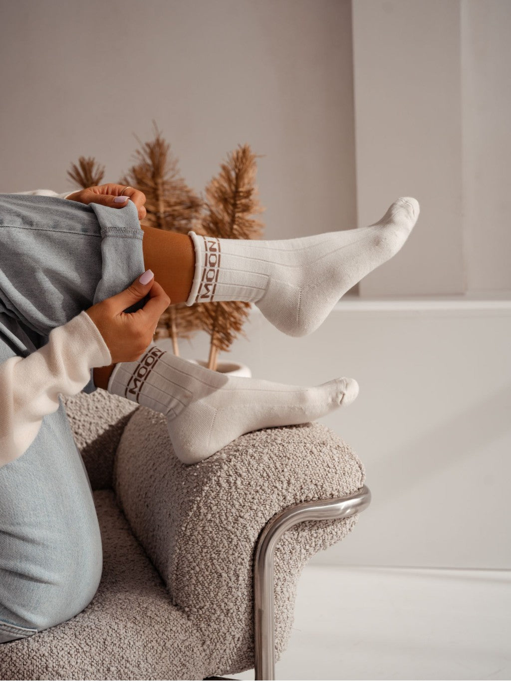 Moteriškos šiltos kojinės MOON Kreminė