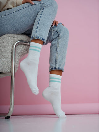 Moteriškos kojinės STRIPES Balta/Mėtinė