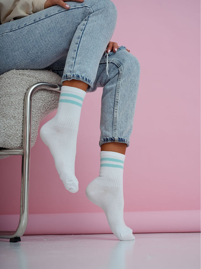 Moteriškos kojinės STRIPES Balta/Mėtinė
